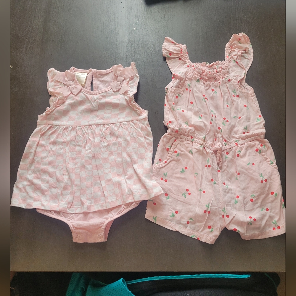 TWO Pink Baby Rompers 18 Months